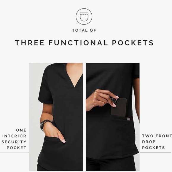 NWOT FIGS Casma Three-Pocket Scrub Top for Women Black Size XXS - Picture 2 of 4